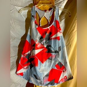 NEW Under Armour small workout activewear orange/white/gray heat gear tank